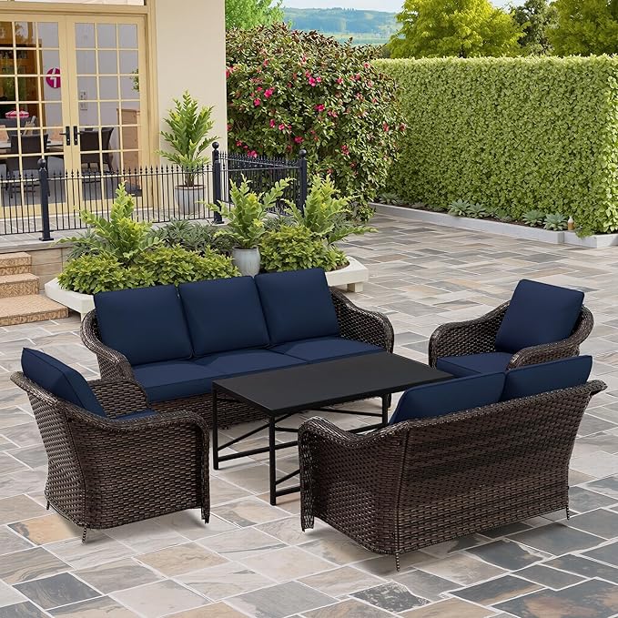 4 Pieces Outdoor Patio Conversation Furniture Set - 55" PE Rattan Sofa | Coffee Table
