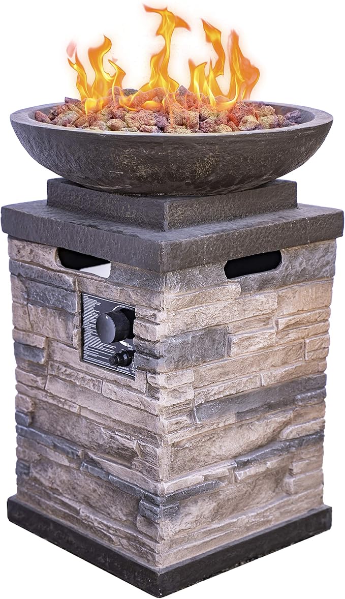 Manufacturing 63172 Newcastle Propane Firebowl Column Realistic Look Firepit Heater