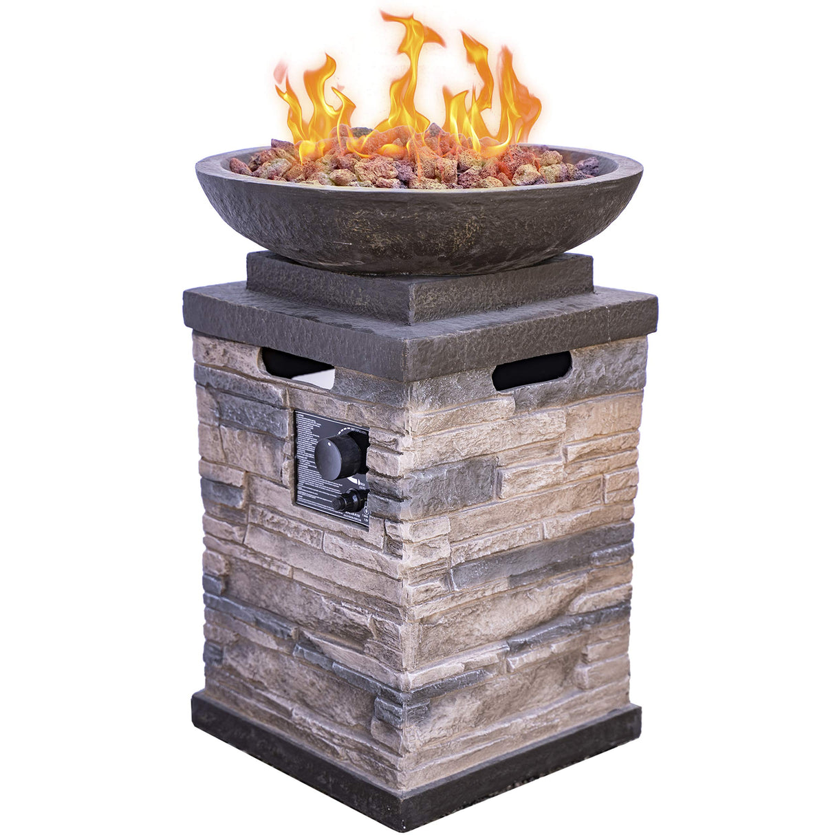 Manufacturing 63172 Newcastle Propane Firebowl Column Realistic Look Firepit Heater