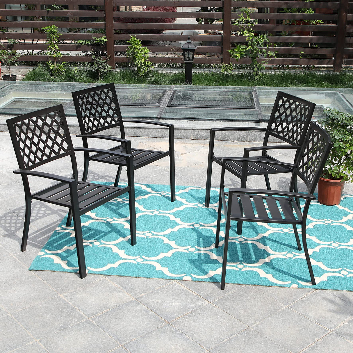 Patio Dining Stackable Chairs, Outdoor Wrought Iron Furniture Set Bistro Chairs