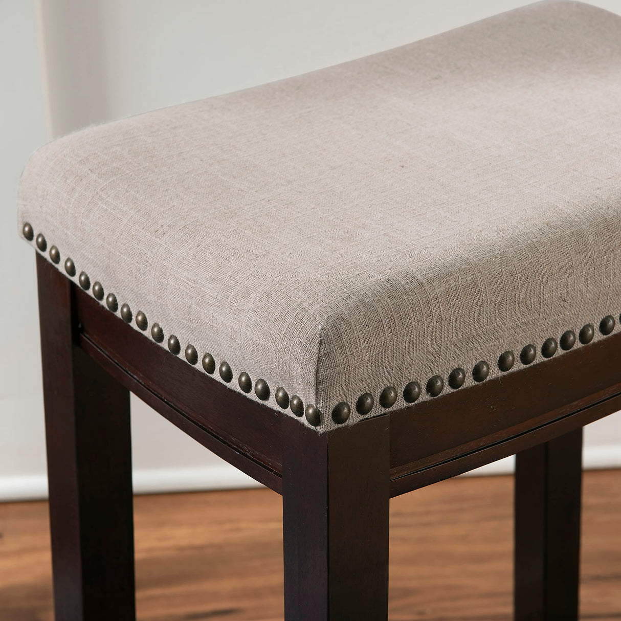 Linen Backless Claridge Stool, Counter Height, Beige & Dark Walnut