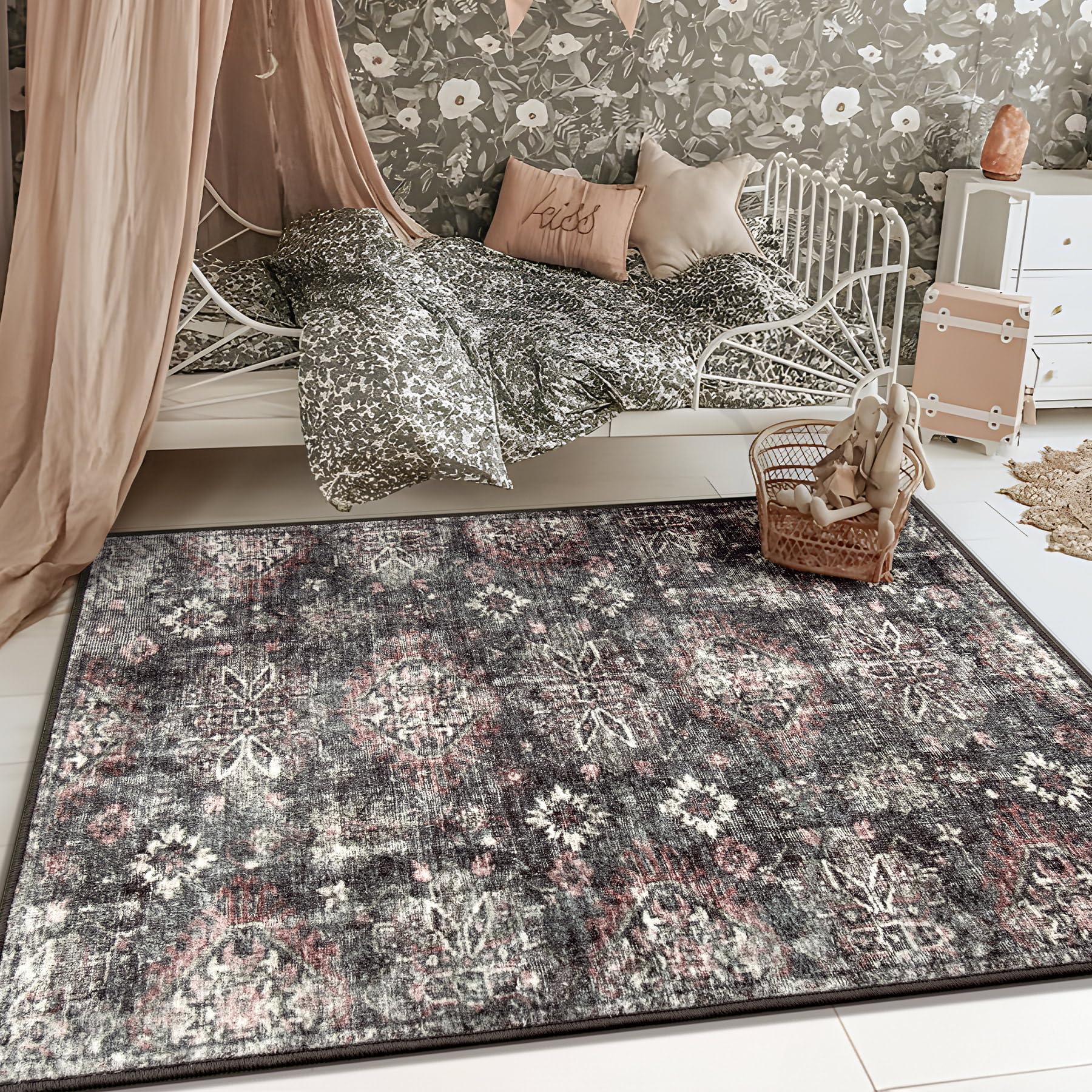 Black Rug 3’x5’ Washable Area Rugs for Bedroom Living Room Kitchen Entryway