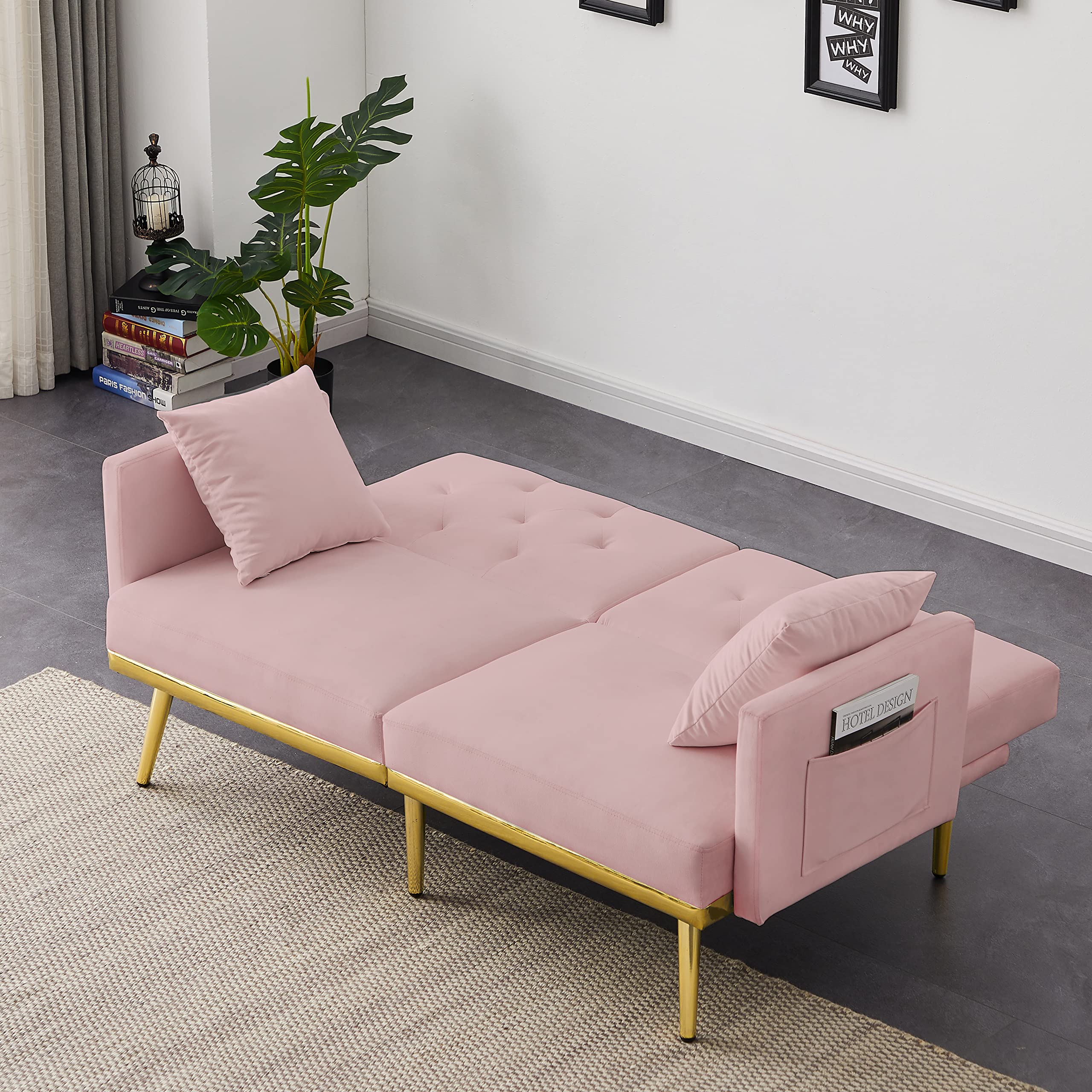 Convertible Futon Sofa Bed, 59-inch Modern Velvet Sleeper Sofa Small Loveseat