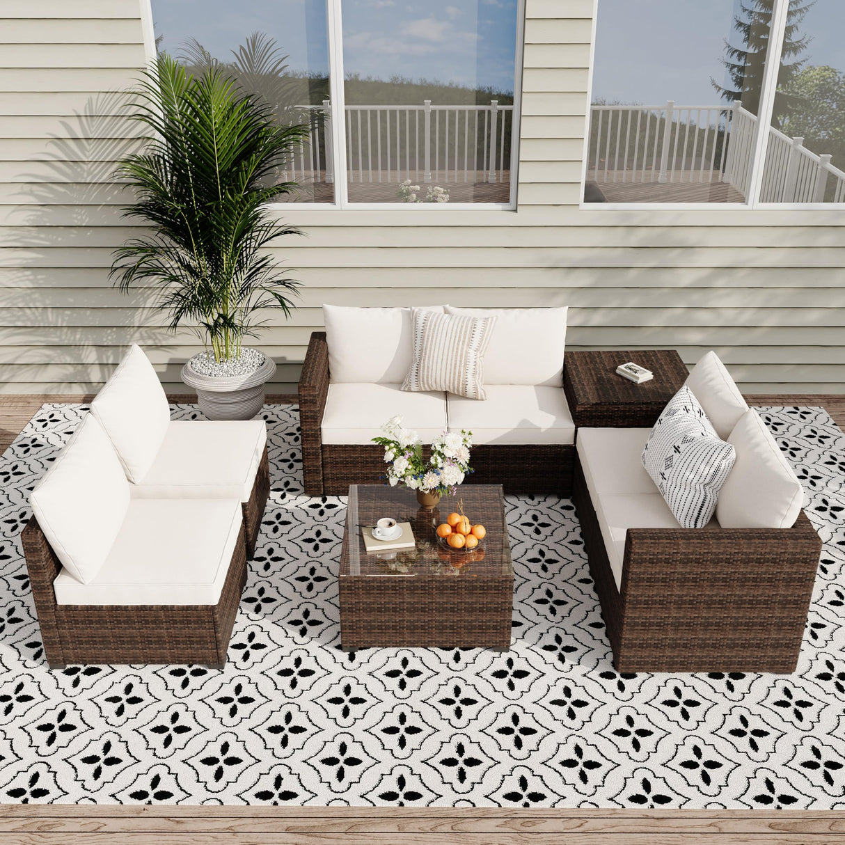 8 Pieces Outdoor Patio Furniture Sets, Rattan Outdoor Seating Couch