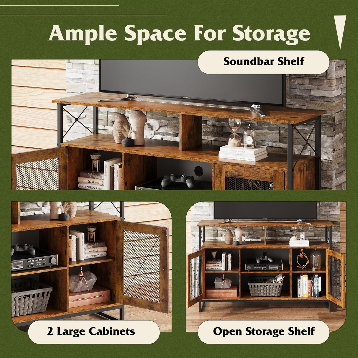 TV Stand 55 inch TV,Tall Entertainment Center with Storage, Farmhouse Industrial