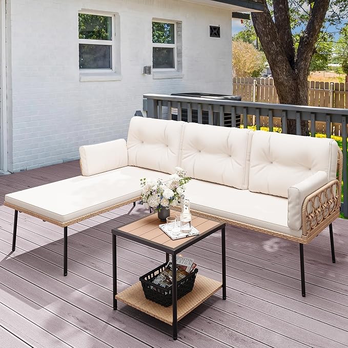 Love Seat Patio Sofa, All-Weather Wicker Loveseat Patio Sectional Furniture