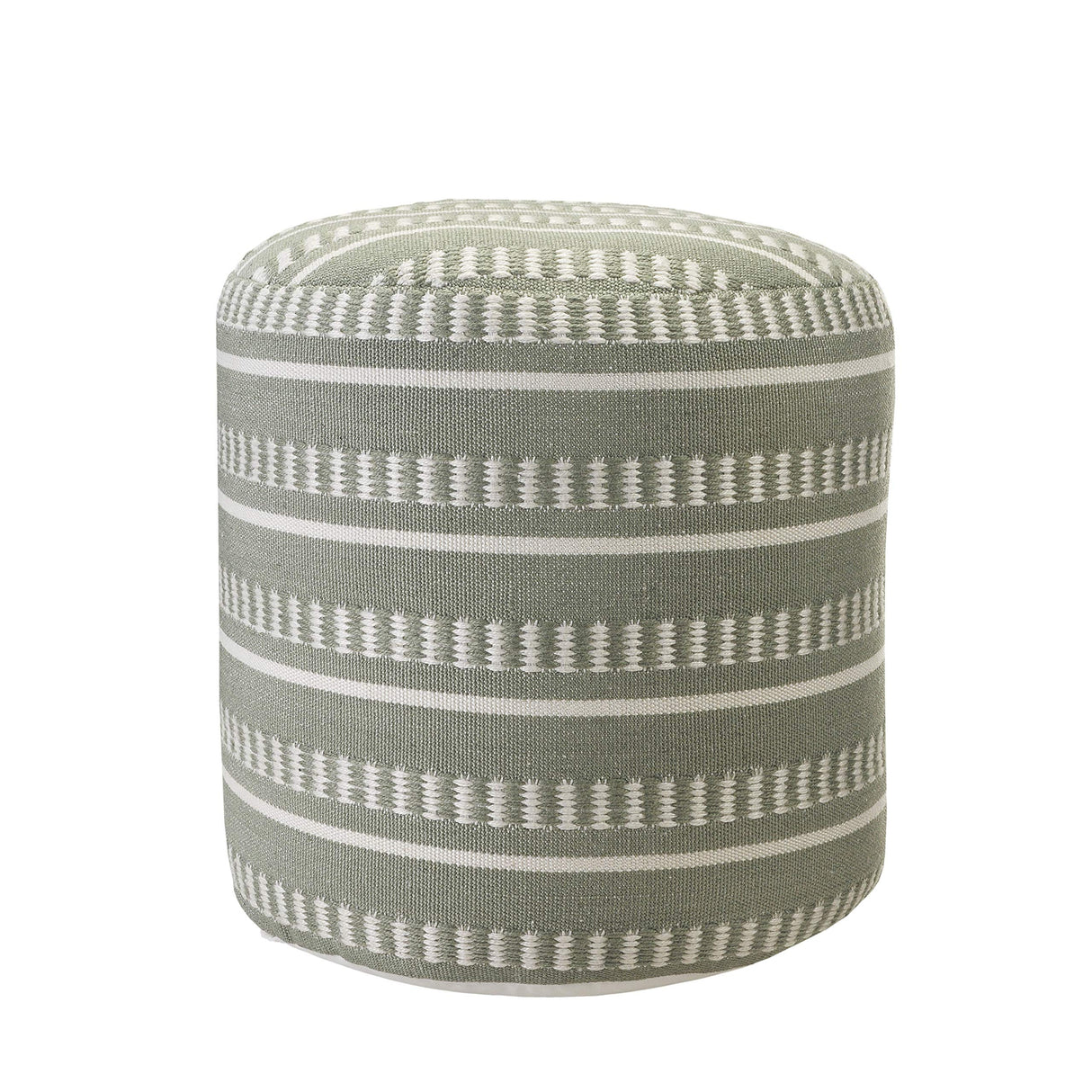 Dash and Stripe Geometric Indoor Outdoor Pouf, Green/White, 20" x 20" x 20"
