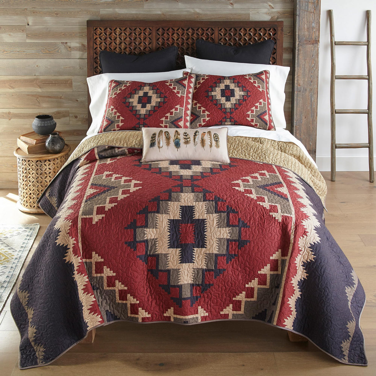 Set - 4 Piece - Mojave Southwest Quilt Set with Queen Quilt, Two Standard Pillow Shams and One Decorative Pillow - Machine Washable