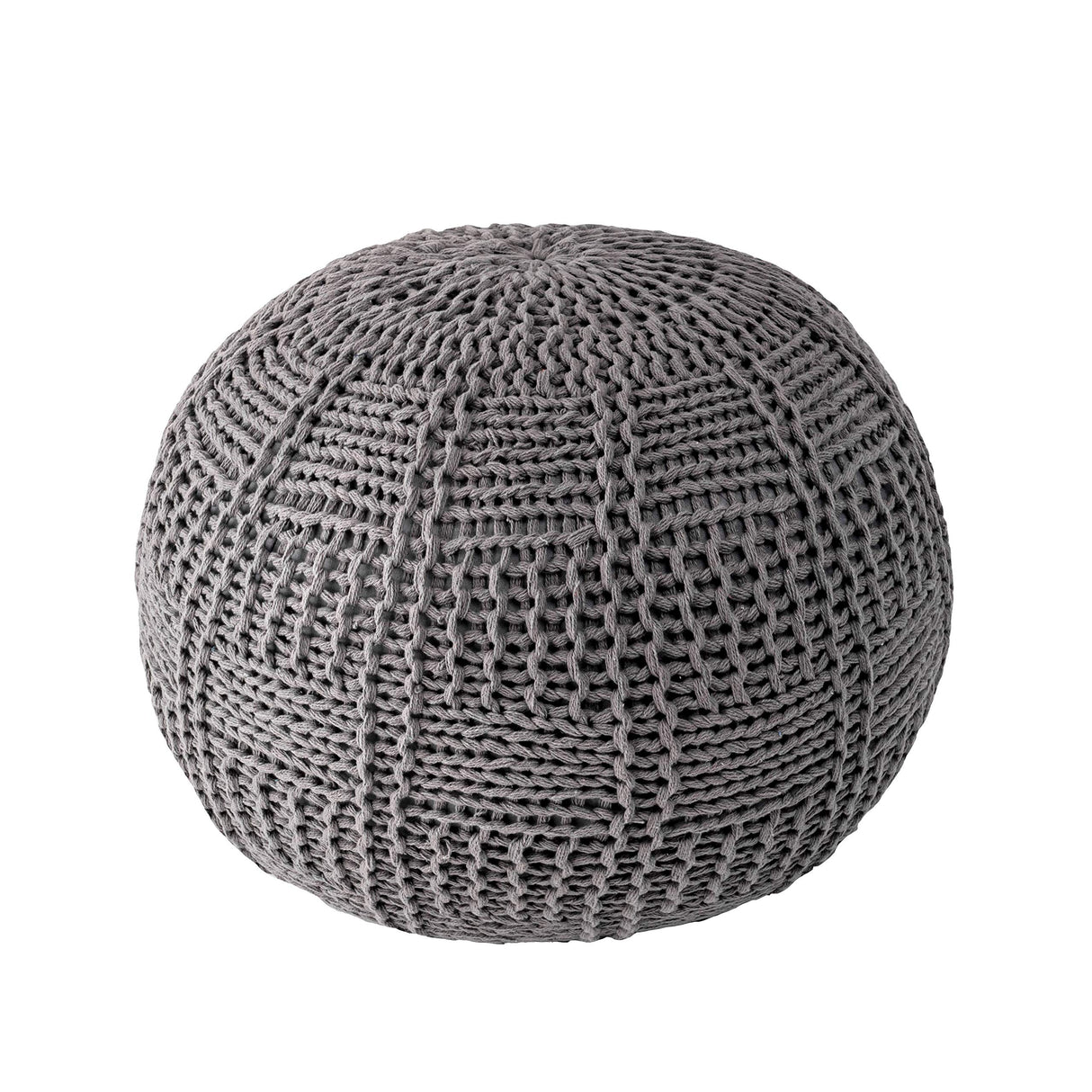 Berlin Casual Knitted Filled Ottoman Pouf 14" x 20" x 20" Grey