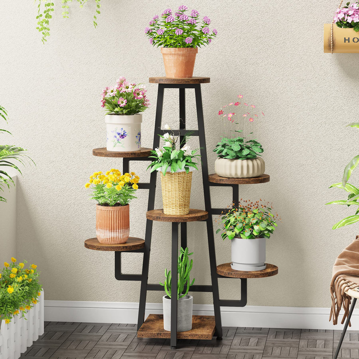 EverBloom 7-Tier Tall Plant Stand - Corner Wooden Shelf