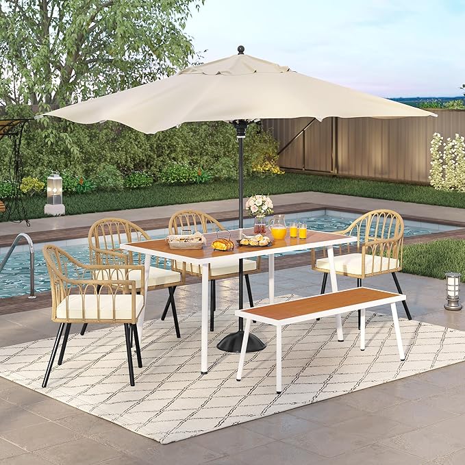 8 Pieces Outdoor Patio Dining Set with Wicker Patio Dining Chair