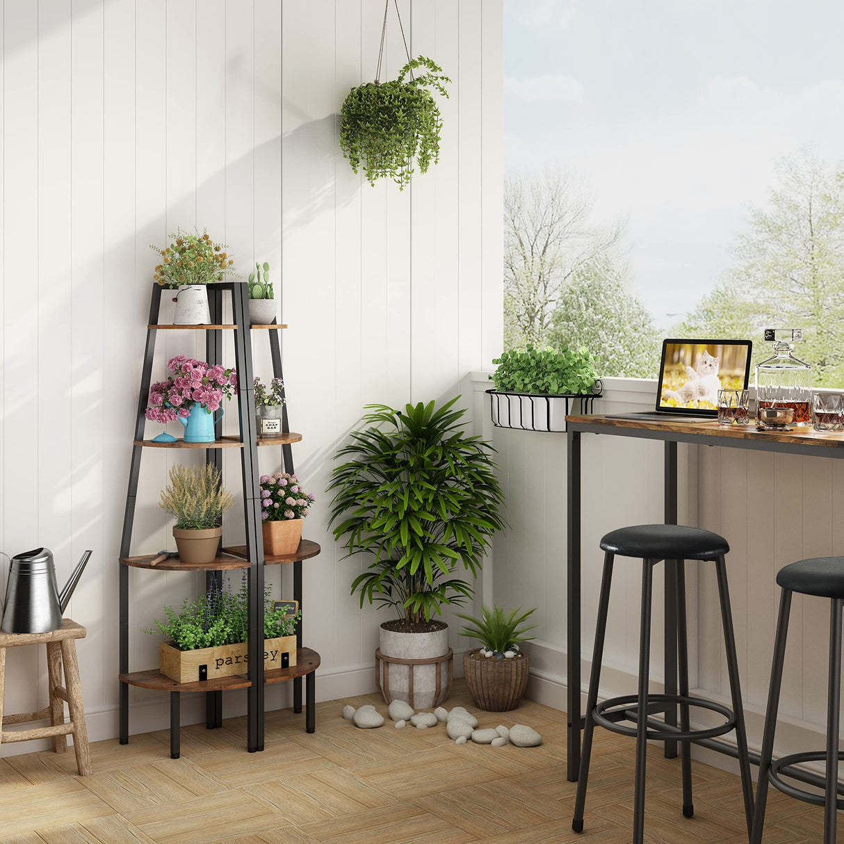 RusticHaven 4-Tier Industrial Corner Bookshelf