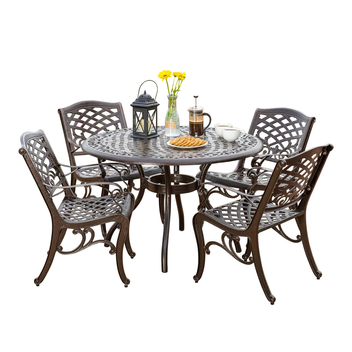 Hallandale Outdoor Cast Aluminum Dining Set for Patio or Deck