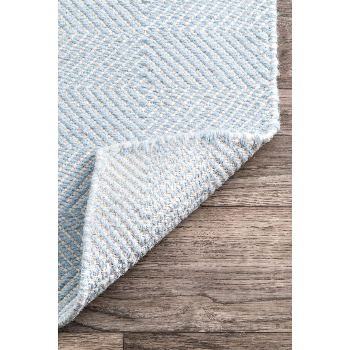Ago Geometric 8x10 Wool Area Rug - Light Blue & Ivory