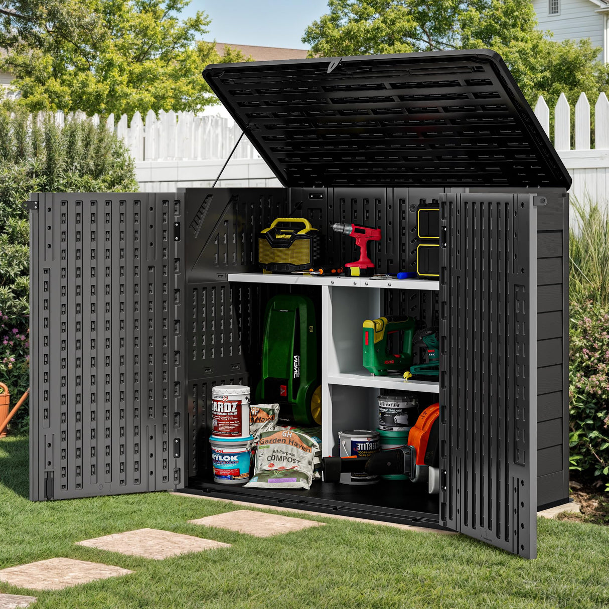 Outdoor Storage Shed w/o Shelf, 30 cu ft Horizontal Storage Shed Outdoor