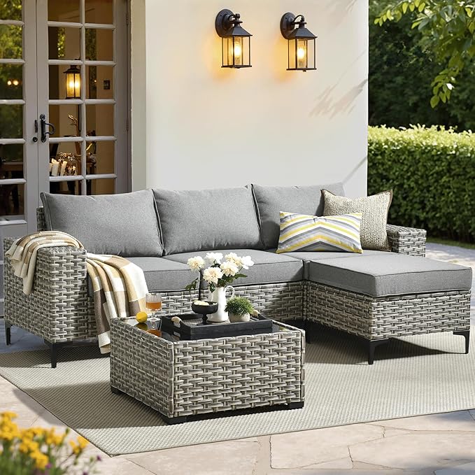 5 Pieces Patio Furniture Set Outdoor Sectional Sofa Couch with Comfy Cushions and Deep Seat