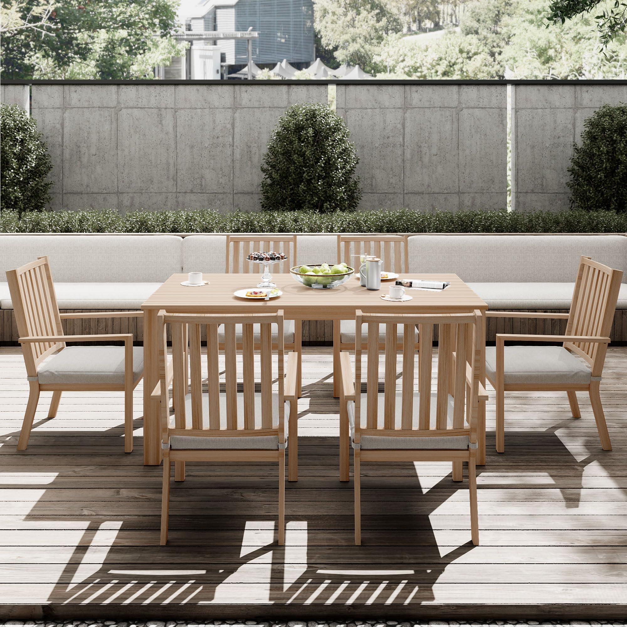 RoyalCraft Aluminum 7 Pieces Patio Dining Sets, Outdoor Dining Table with 6 Chairs, Outdoor Patio Dining Furniture Set with Removable Cushion for Lawn, Garden, Backyard, Brown