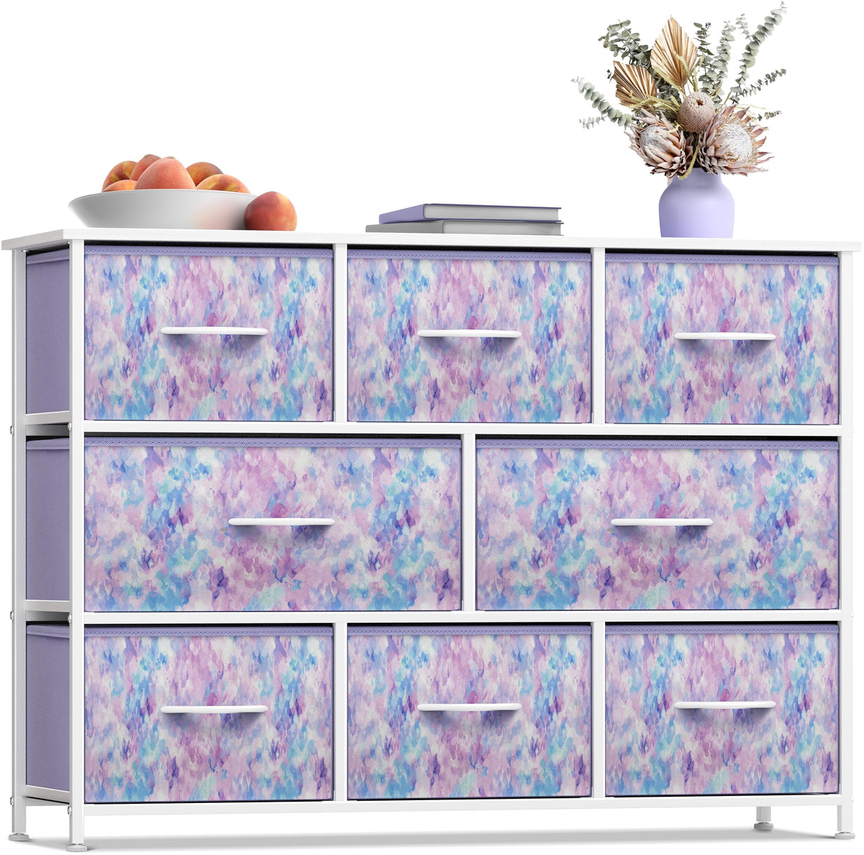 Kids Dresser with 8 Drawers - Chest Organizer Unit with Steel Frame Wood Top & Handle