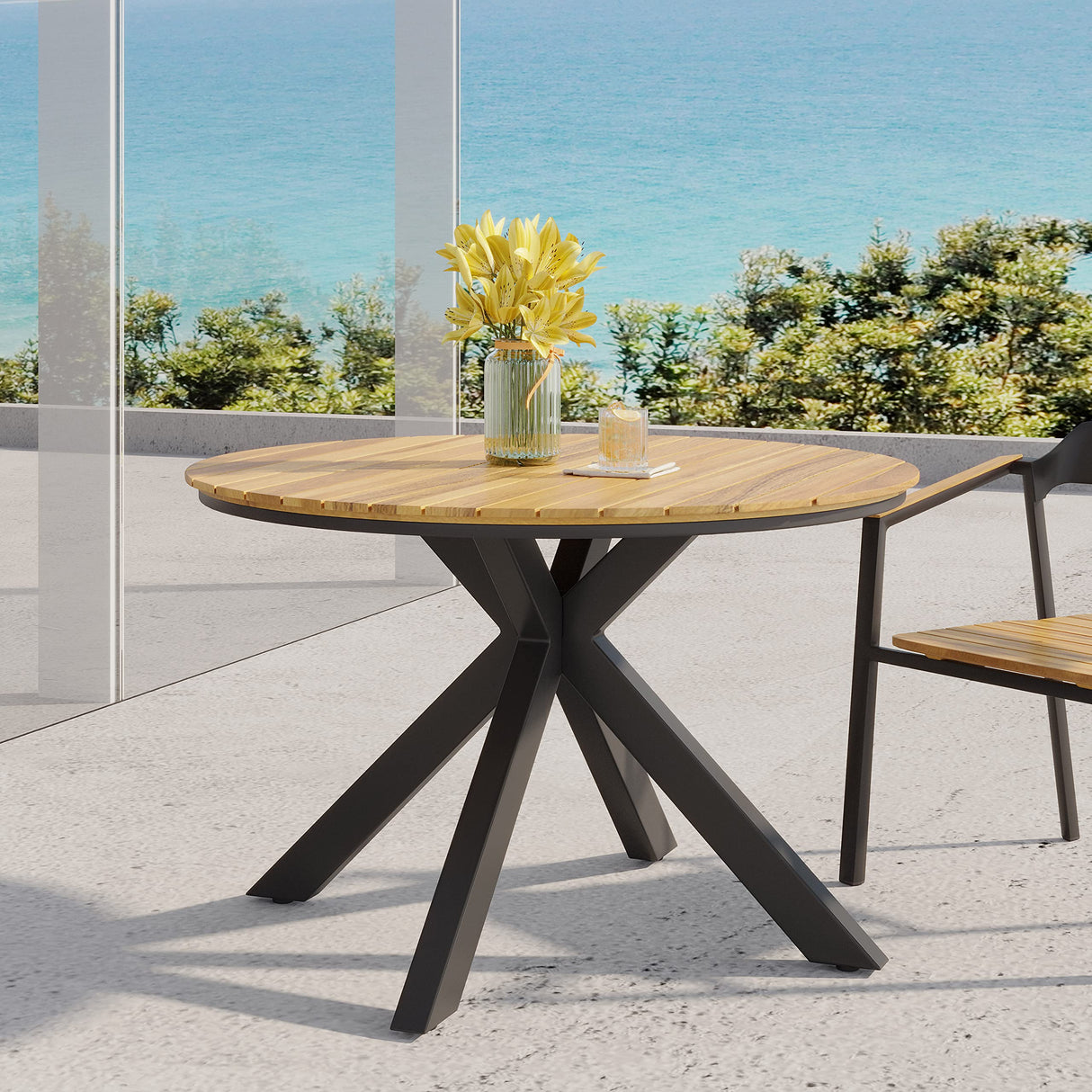 317025 Soto Dining Table, Teak + Black