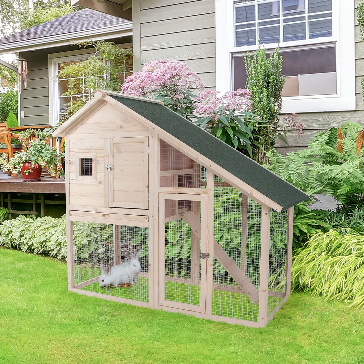 80" Chicken Coop, Wooden Outdoor Chicken Cage Hen House with Nesting Box