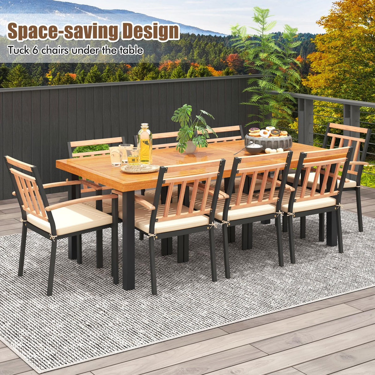 9 Pieces Patio Dining Set, Outdoor Acacia Wood Table and Chairs