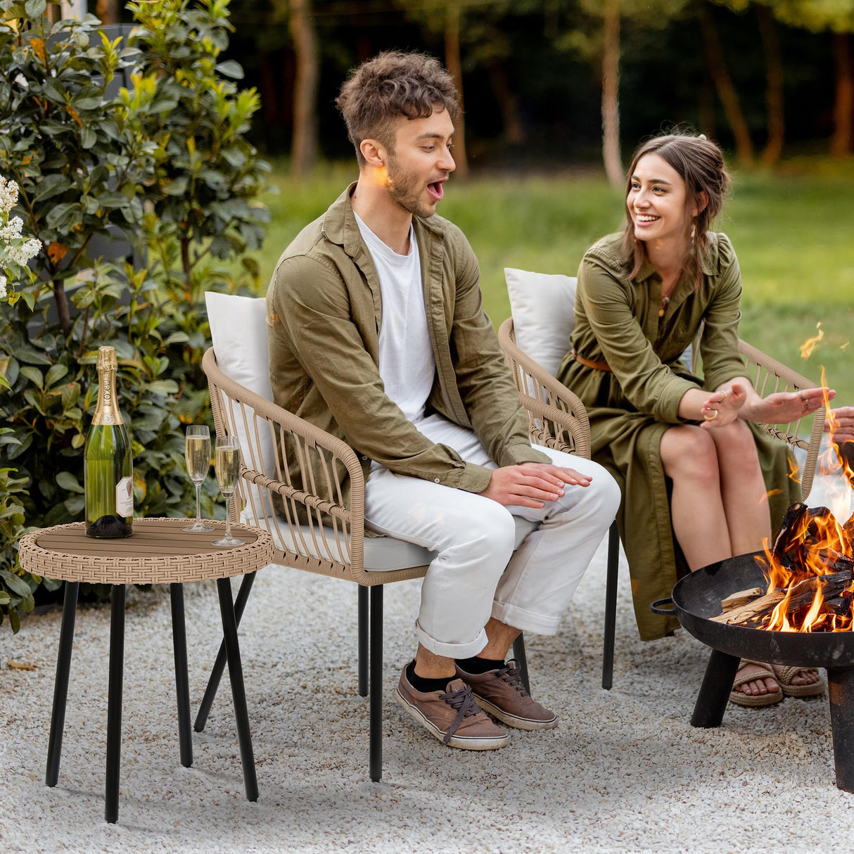 3 Pieces Outdoor Wicker Patio Conversation Bistro Set