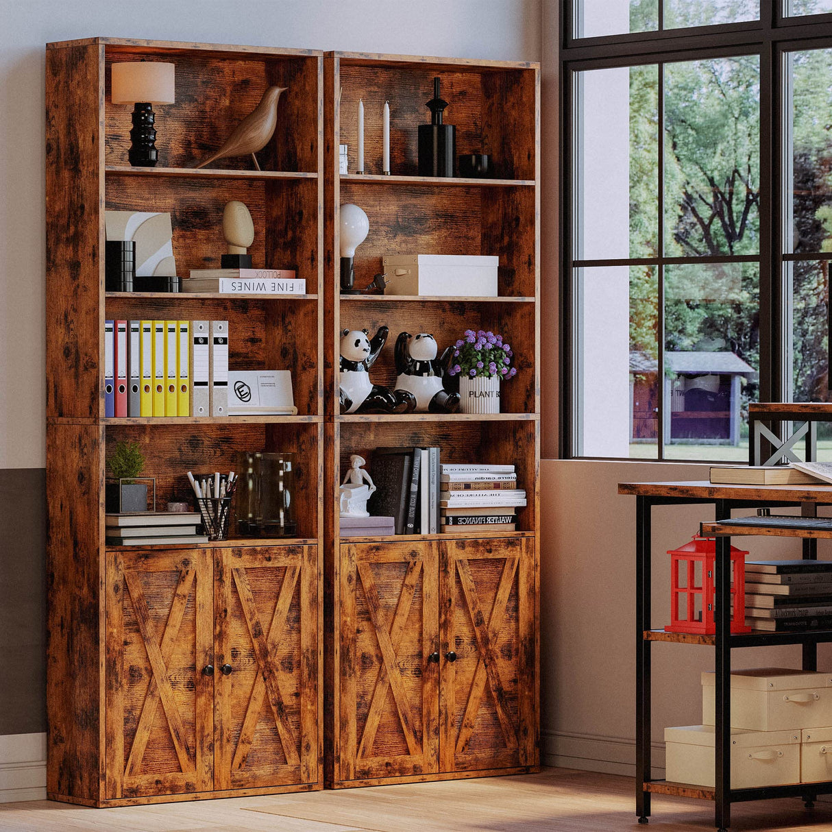 Industrial Bookshelves and Bookcases with Doors Floor Standing 6 Shelf Display Storage
