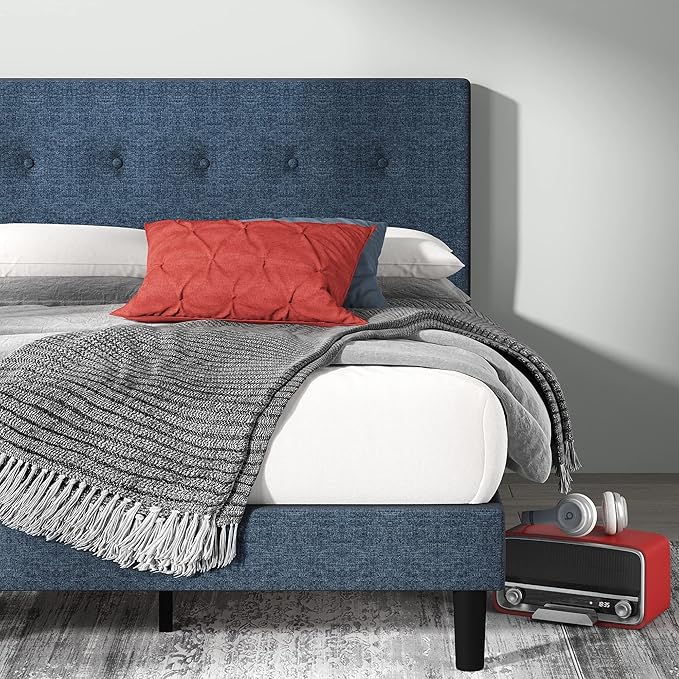 ZBed Frame with Asymmetric Headboard, Durable Wooden Slats, Sturdy Framework, Noise Free Sleep, No Box Spring Needed, Easy Assembly, Eco Friendly Packaging, Dark Grey
