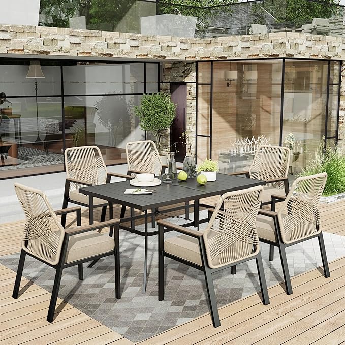 7 Pieces Patio Table and Chairs Set, Outdoor Dining Set for 7