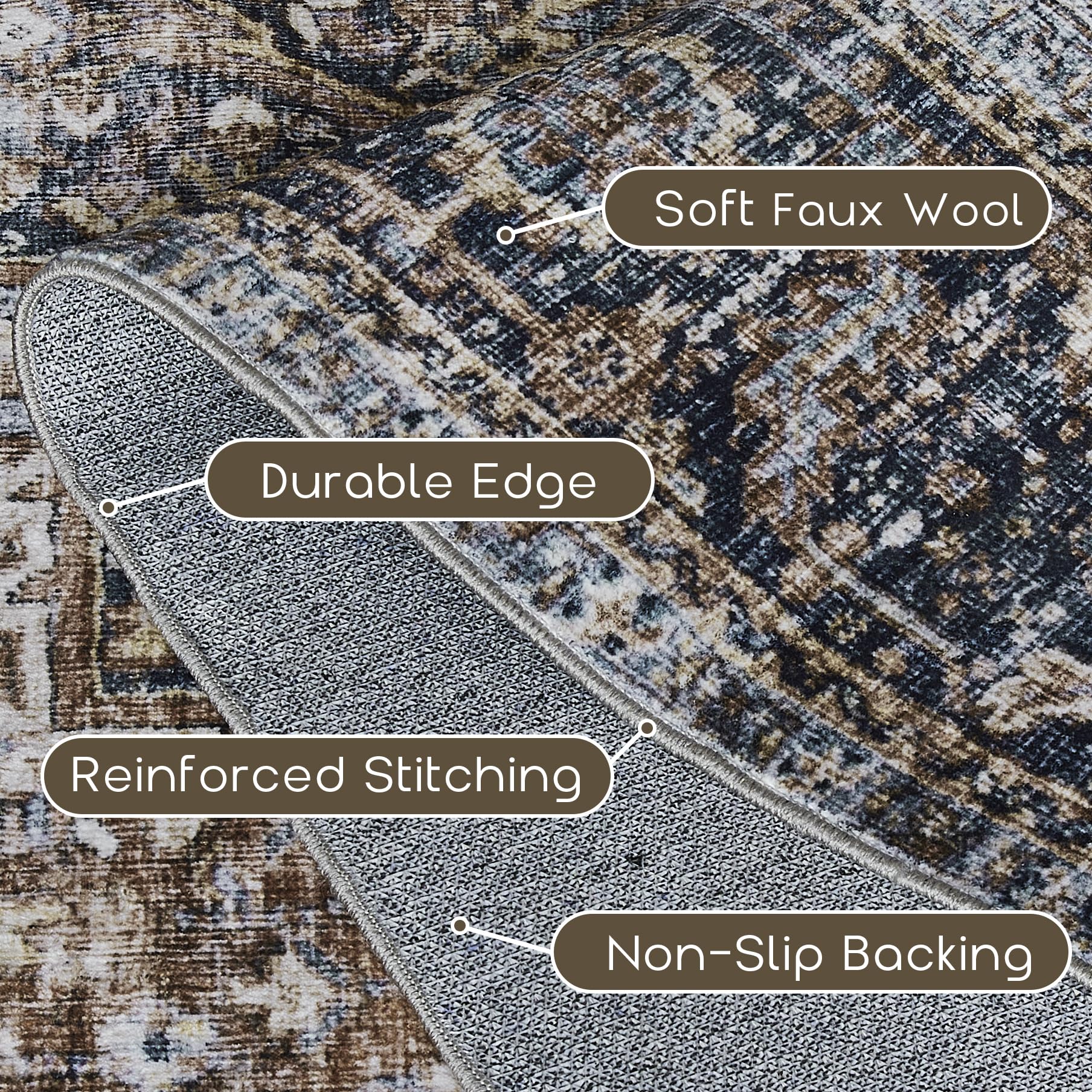 Modern Rugs for Living Room 5x7 Washable Low Pile Vintage Floral Moody Area Rug