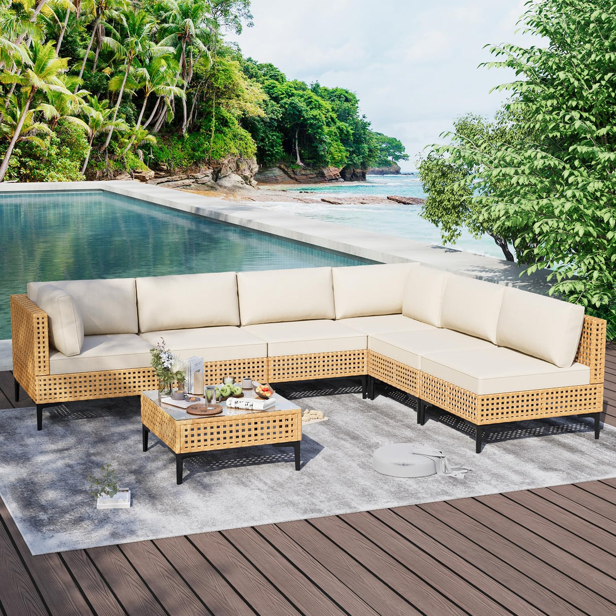 Outdoor Furniture 7 Piece Patio Sectional Free Combination Outdoor Couch