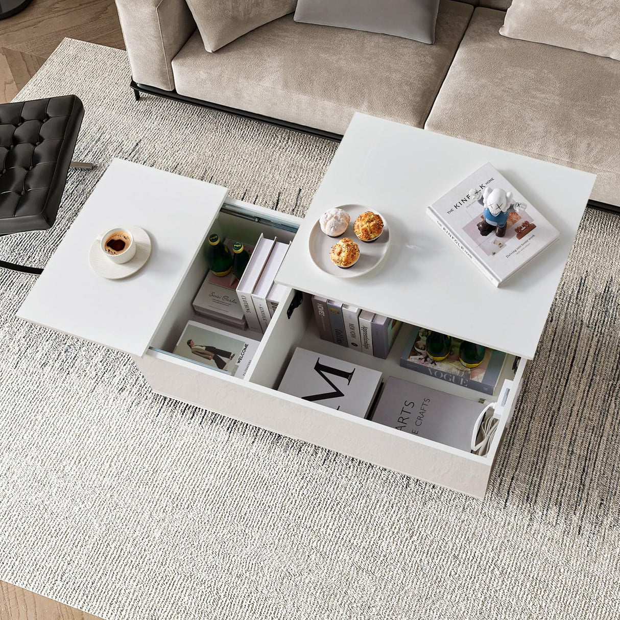 Lift Top Coffee Table with LED Light, Modern High-Glossy Coffee Table