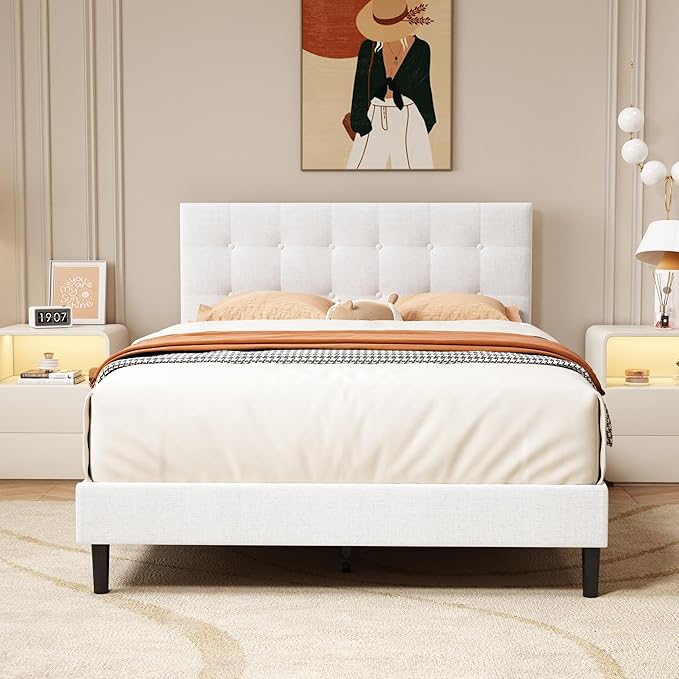 Twin Size Upholstered Platform Bed Frame