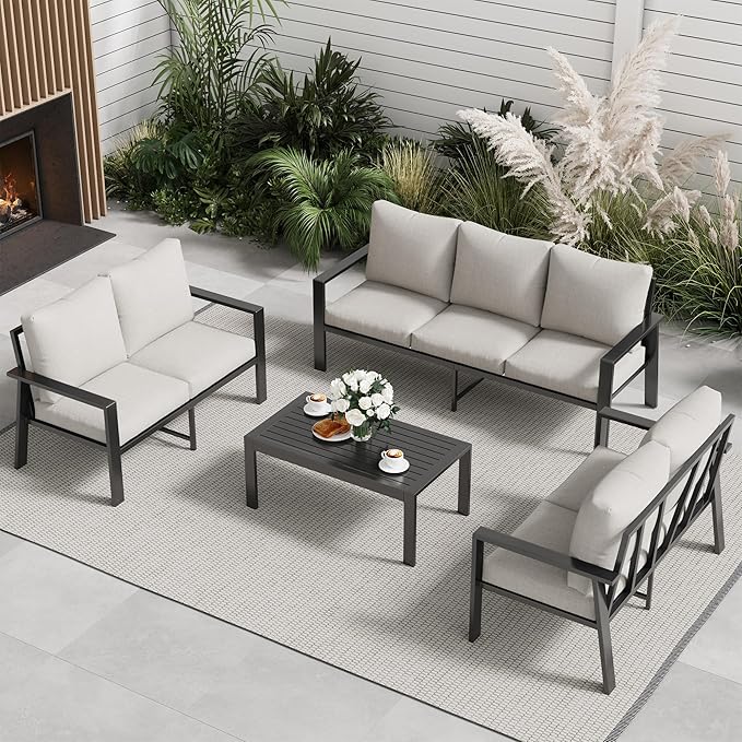 Outdoor Conversation Sets Aluminum 5-Piece Sofa Set with Coffee Table