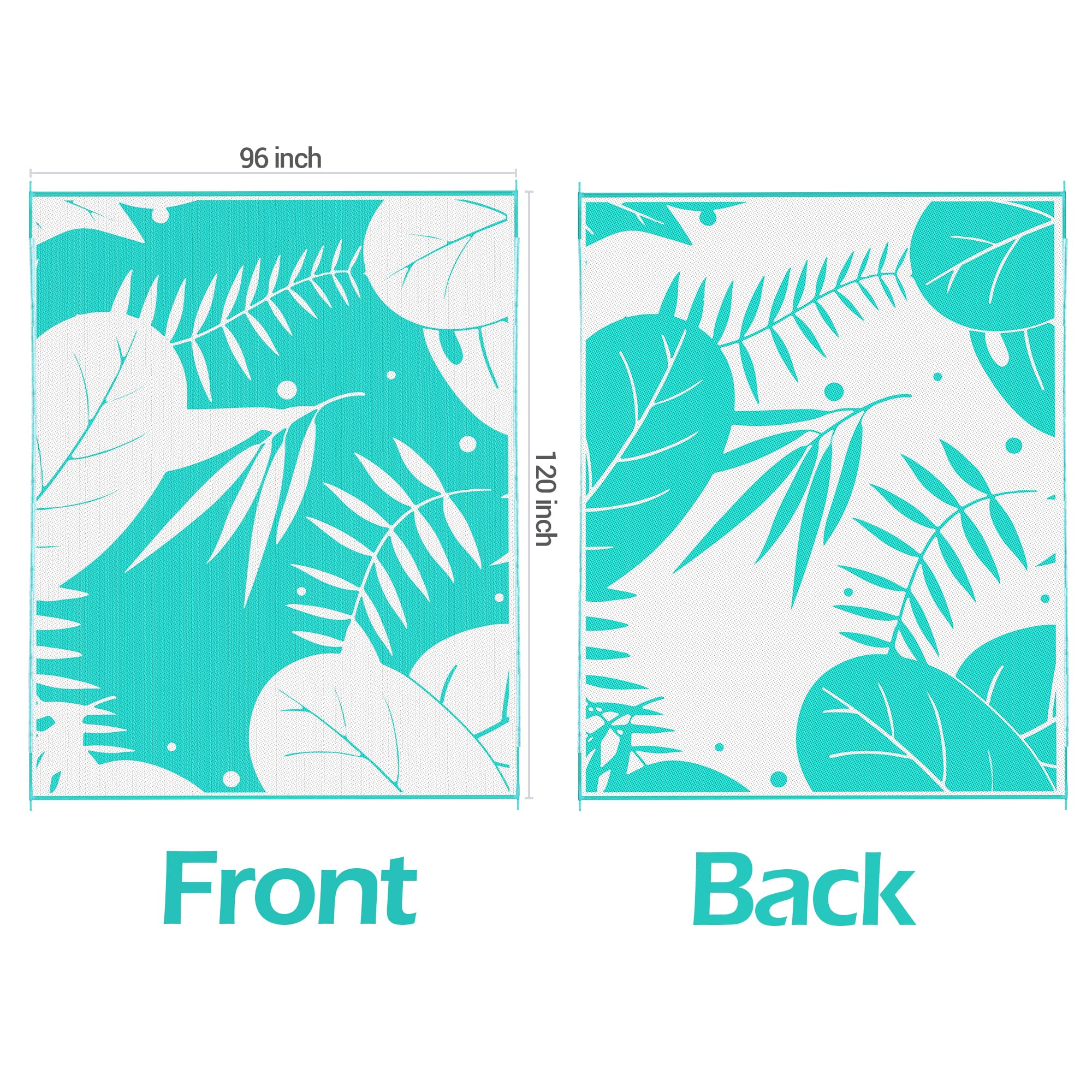 Outdoor Rug with Green Palm Leaf 8x10ft, Outdoor Plastic Straw Rug, Waterproof, Easy