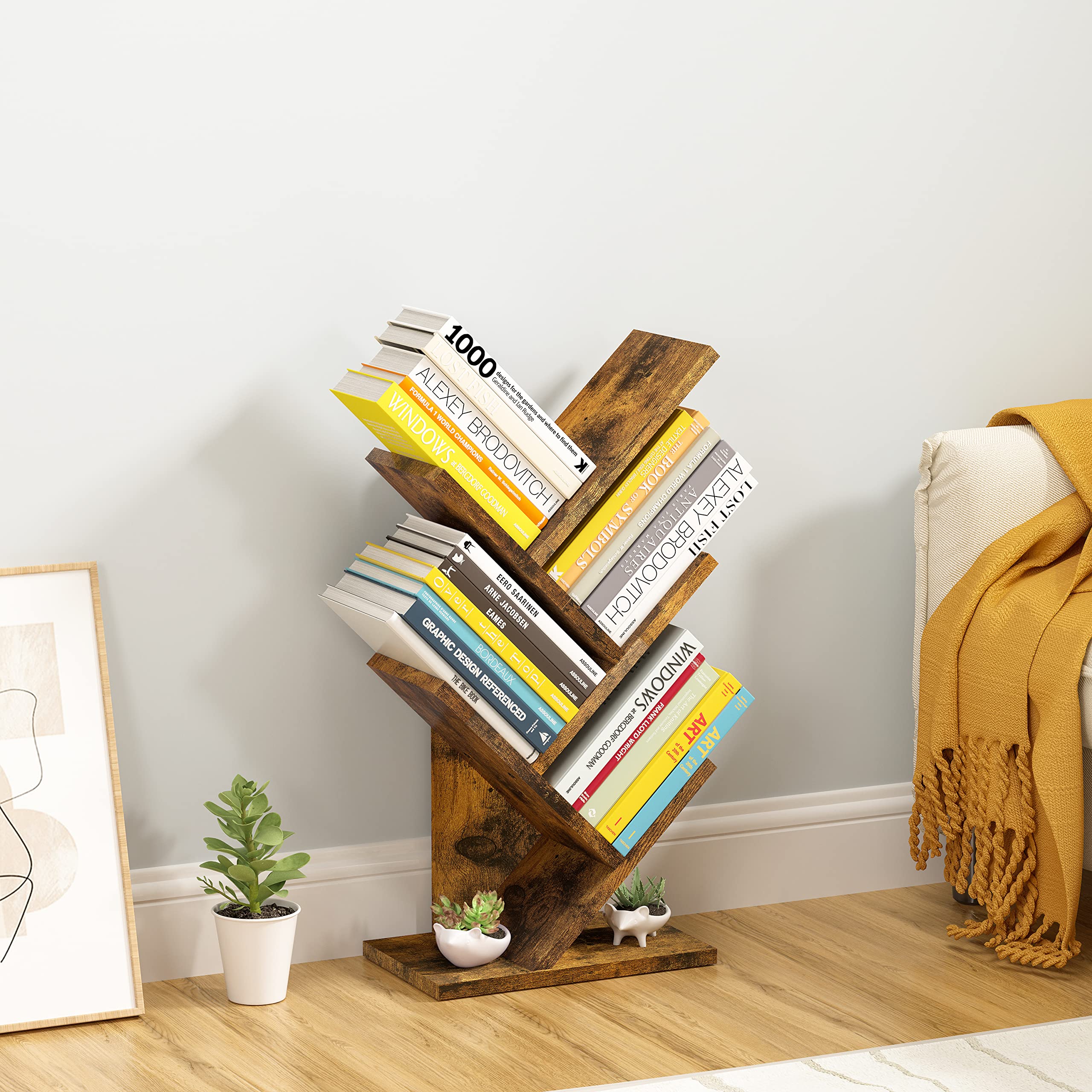 4-Tier Tree Bookshelf – Space-Saving Wooden Bookcase for Modern Storage