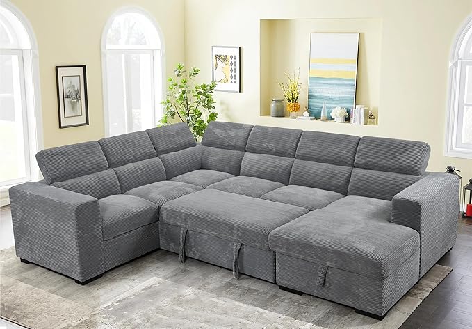 UltraMax U-Shaped Sleeper Sectional Sofa with Pull-Out Bed & Storage Console