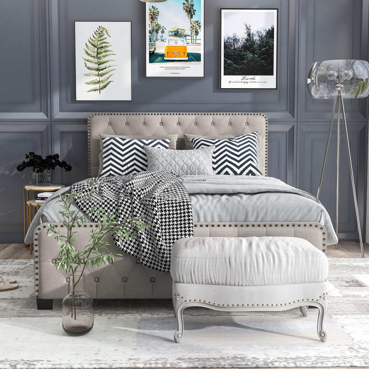 Keanu Transitional Button Tufted Fabric Upholstered Bed