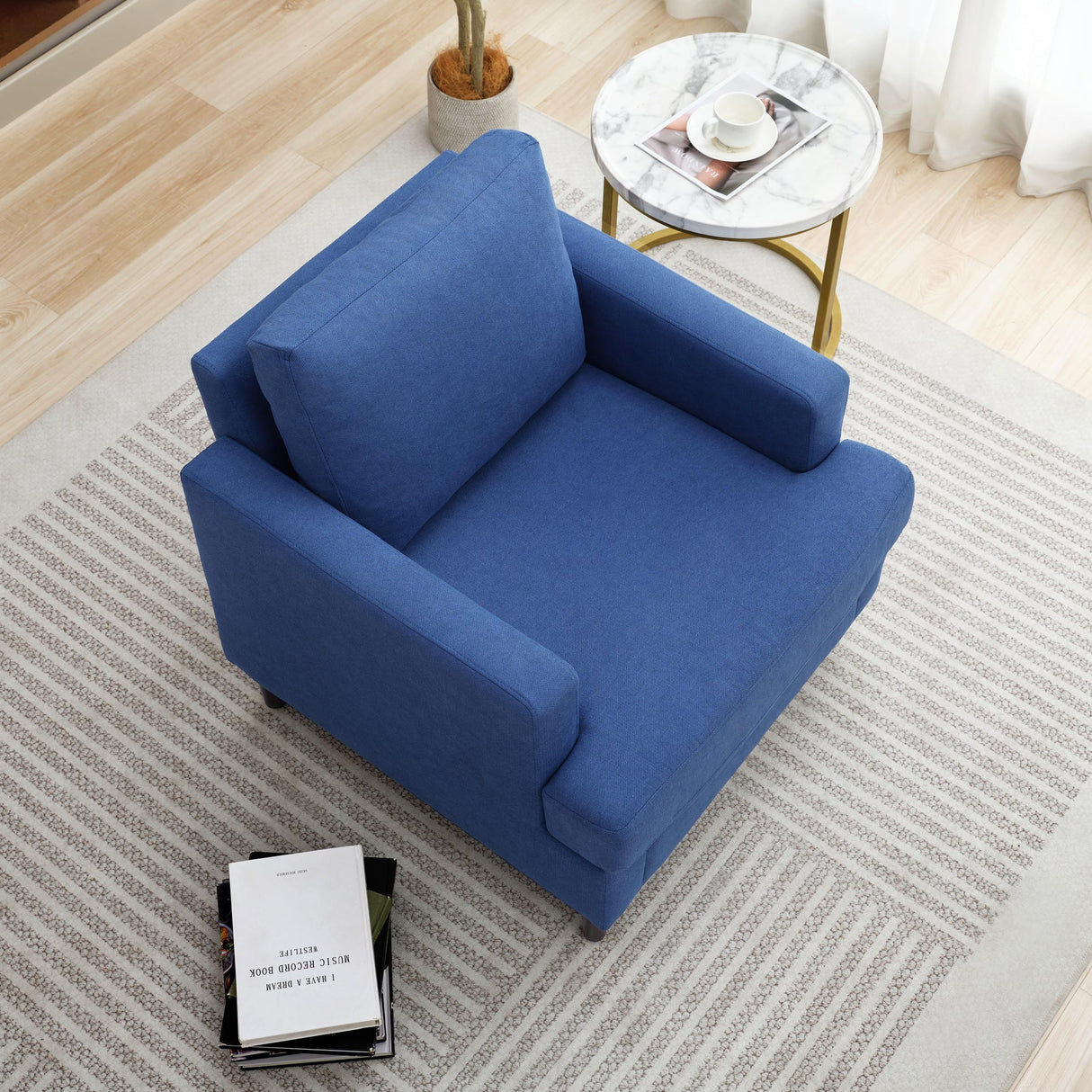 Mid-Century Accent Chair,Modern Linen Fabric Armchair for Living Room