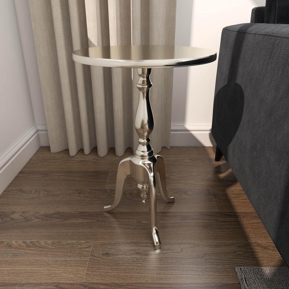 Aluminum Metal Side Accent Small End Table, 15" x 15" x 22", Silver