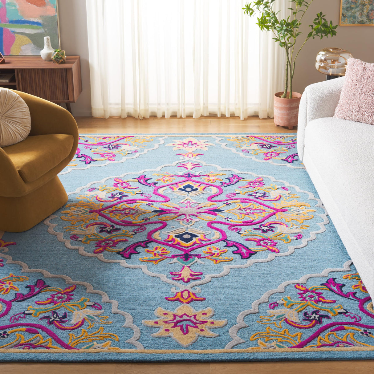 Bellagio Collection 8' x 10' Light Blue/Multi BLG605B Handmade Medallion Premium