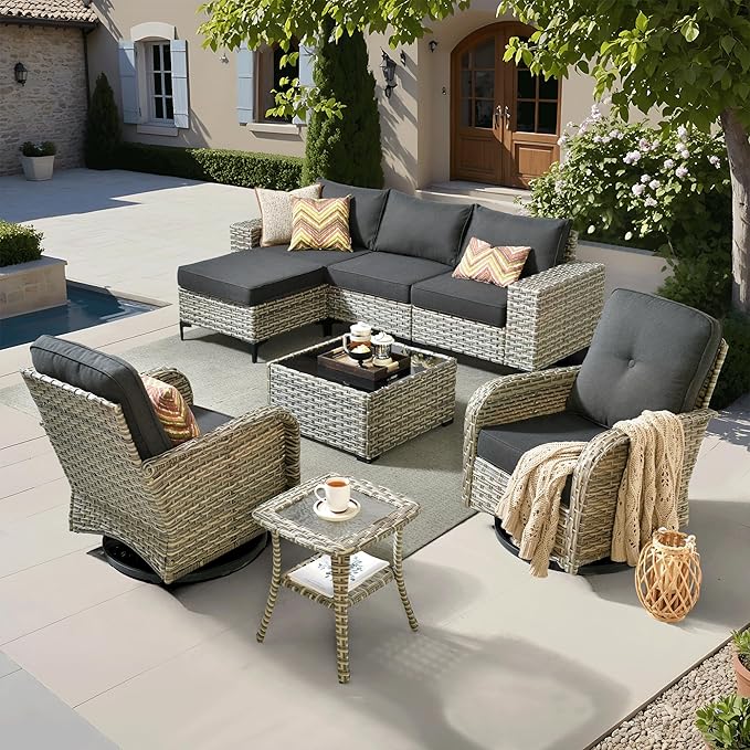 5 Pieces Patio Furniture Set Outdoor Sectional Sofa Couch with Comfy Cushions and Deep Seat
