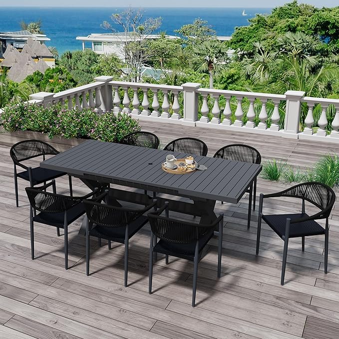 4 Pcs Stackable Dining Chairs, Aluminum Rattan Outdoor Dining Chair with Arms
