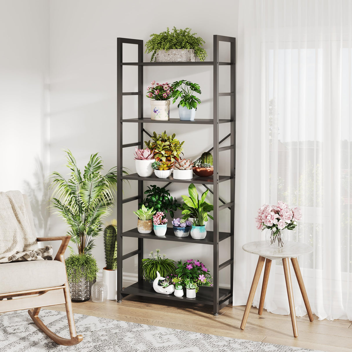 Tier Bookshelf 24 Inch Bookcase Book Shelf Organizer Modern Tall Bookshelf Book Case Ladder Bookshelves Book Storage for Bedroom, Living Room, Home Office, Kitchen (Black)