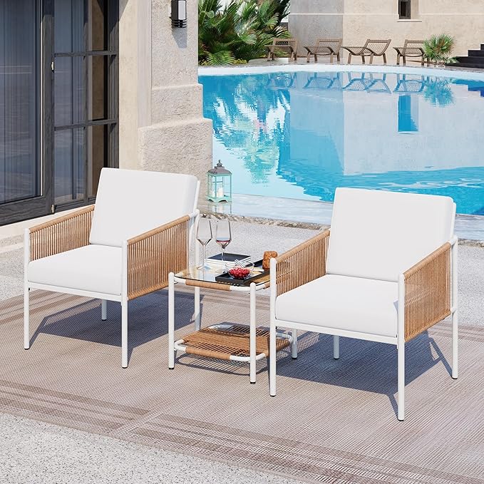 5 Pieces Outdoor Patio Furniture Set,Wicker Rattan Sofa Conversation Set with Cushion