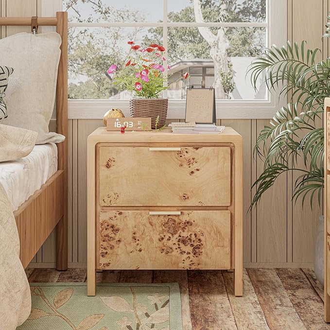 Fully Assembled Farmhouse 3-Drawer Nightstand, Set of 2,Distressed Wood Retro