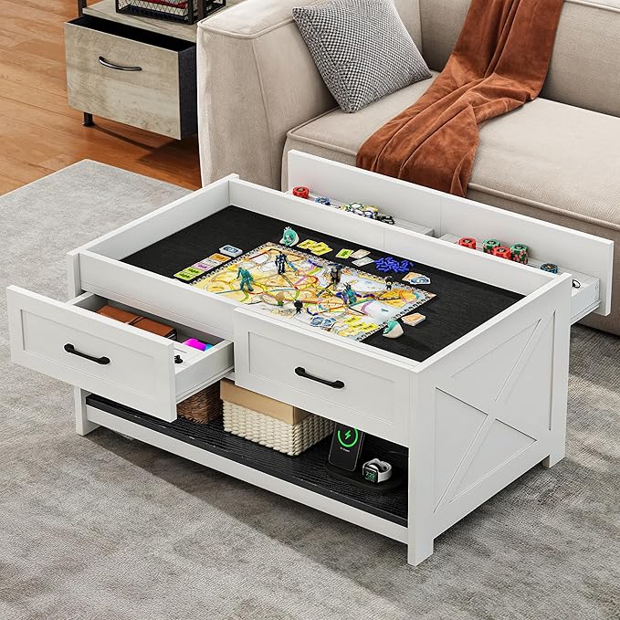 Farmhouse Living Room Coffee Table: 3-in-1 Board Game & Puzzle Table