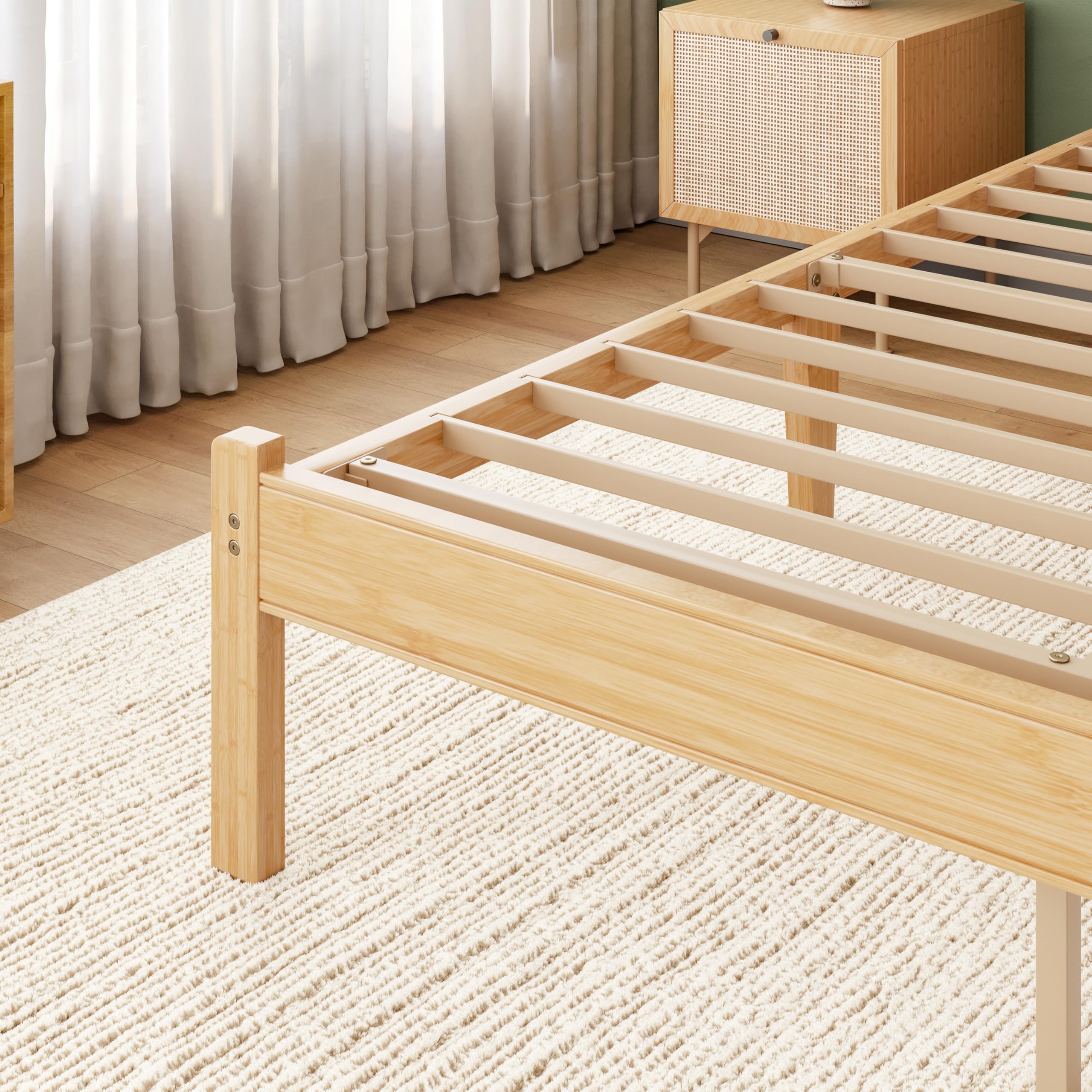 Solid Bamboo Wood Bed Frame Twin with Storage Headboard