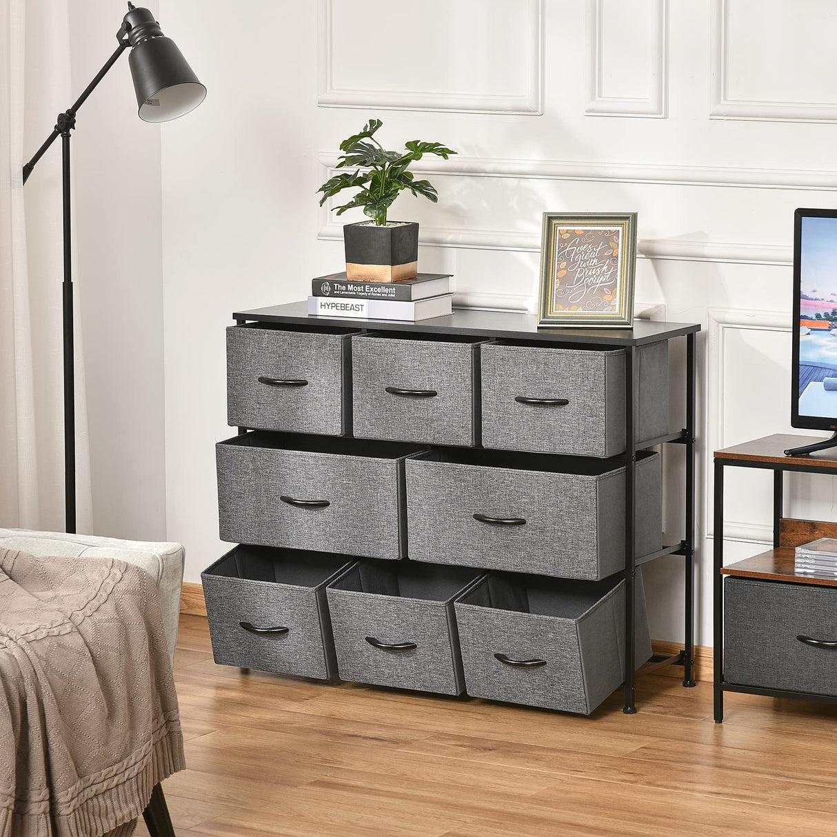 8-Drawer Dresser, 3-Tier Fabric Chest of Drawers, Storage Tower Organizer Unit