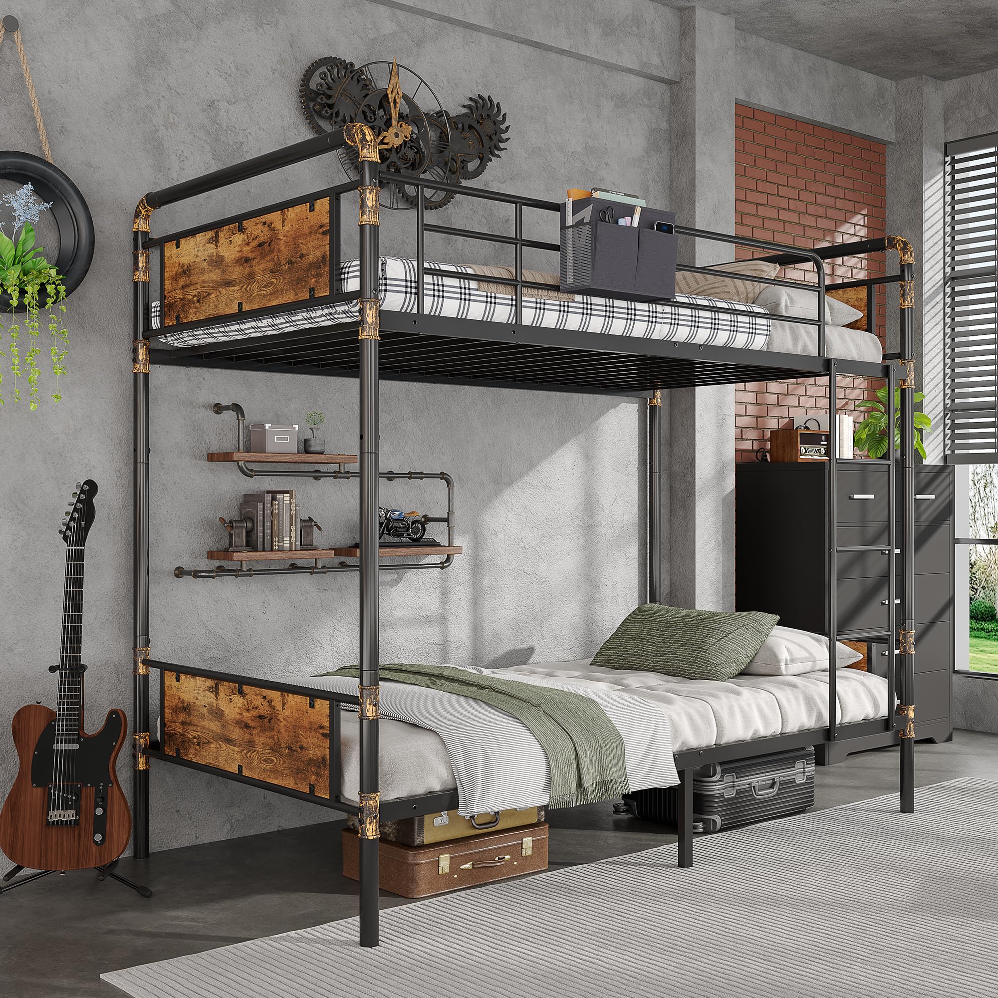 Bunk Bed Twin Over Twin,Convertible into 2 Twin Size Bunk Bed Frame for Kids Adults Teens